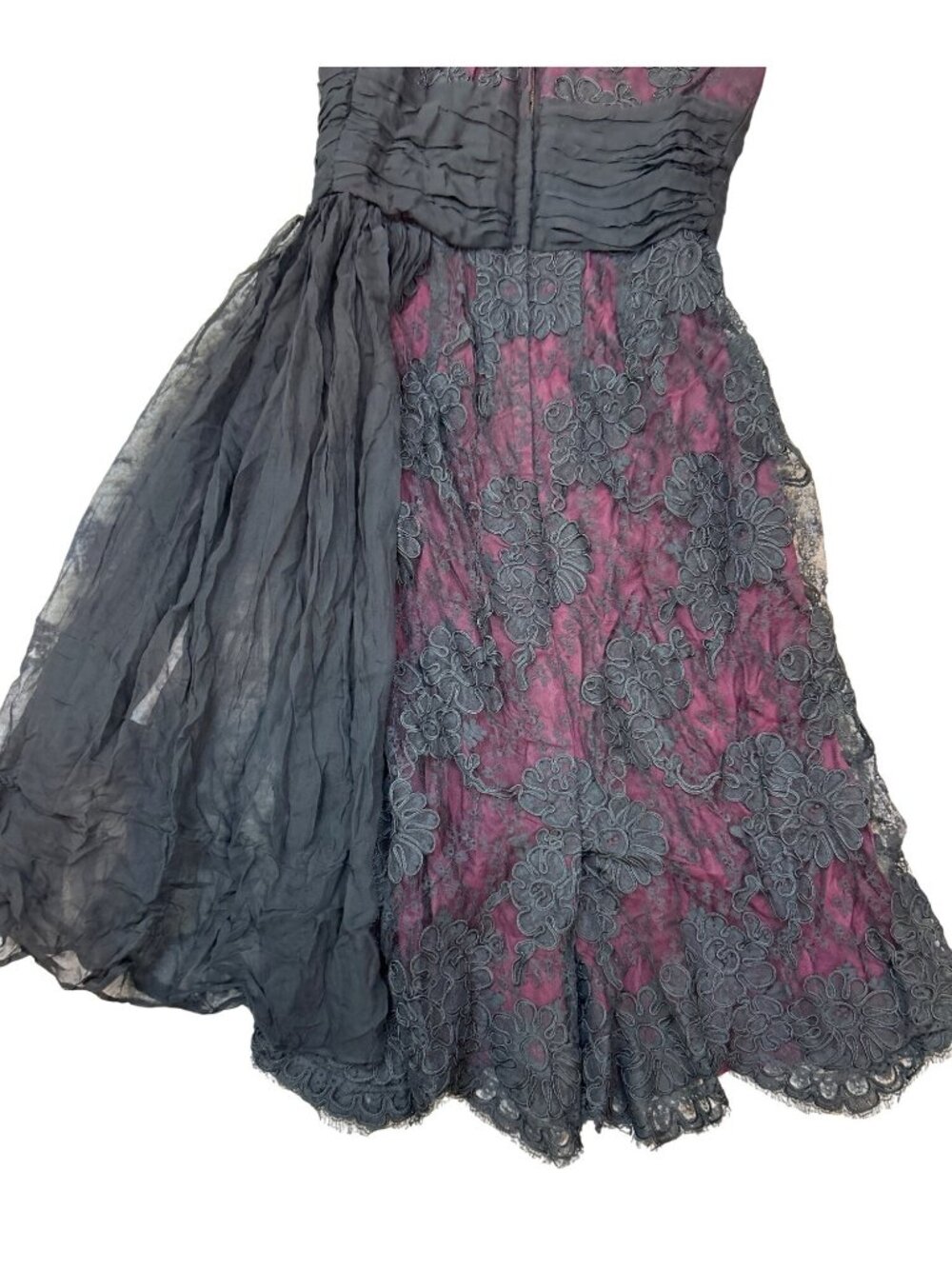 Vtg 50s Black Lace Overlay Burgundy Mini Dress Lace Whimsigoth Dark Romantic - Picture 8 of 16